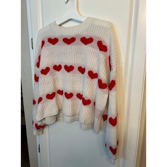 Jessica Simpson white long sleeve sweater with red hearts - Picture 4 of 7